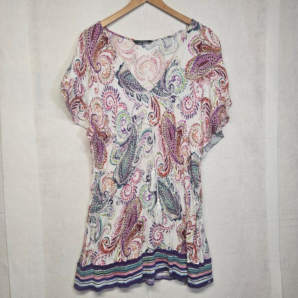 Ralph Lauren white Paisley Flutter-Sleeve Empire-Waist Cover-up Dress